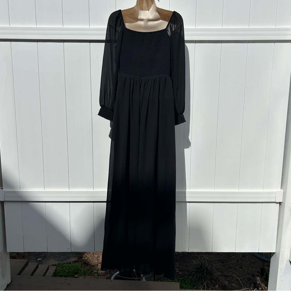 Baltic Born Giselle Maxi Dress Black Chiffon Maxi with Smocked Bodice | Large - Picture 4 of 16